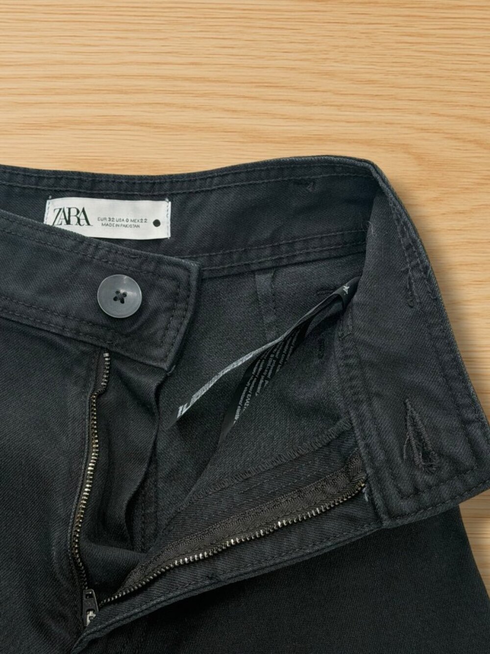 Zara Black Wide Leg Raw Fringe Hem Denim 0 - Picture 2 of 4